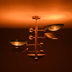 Brass Leaf Studio Industrial Brass Made, 5 Lights Brass Colorful Orbital Pendant Ceiling Light Mid Century Modern Chandelier Ambient Glare Uplifting Light