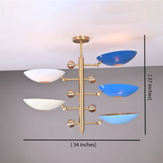 Brass Leaf Studio Industrial Brass Made, 5 Lights Brass Colorful Orbital Pendant Ceiling Light Mid Century Modern Chandelier Ambient Glare Uplifting Light