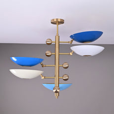 Brass Leaf Studio Industrial Brass Made, 5 Lights Brass Colorful Orbital Pendant Ceiling Light Mid Century Modern Chandelier Ambient Glare Uplifting Light