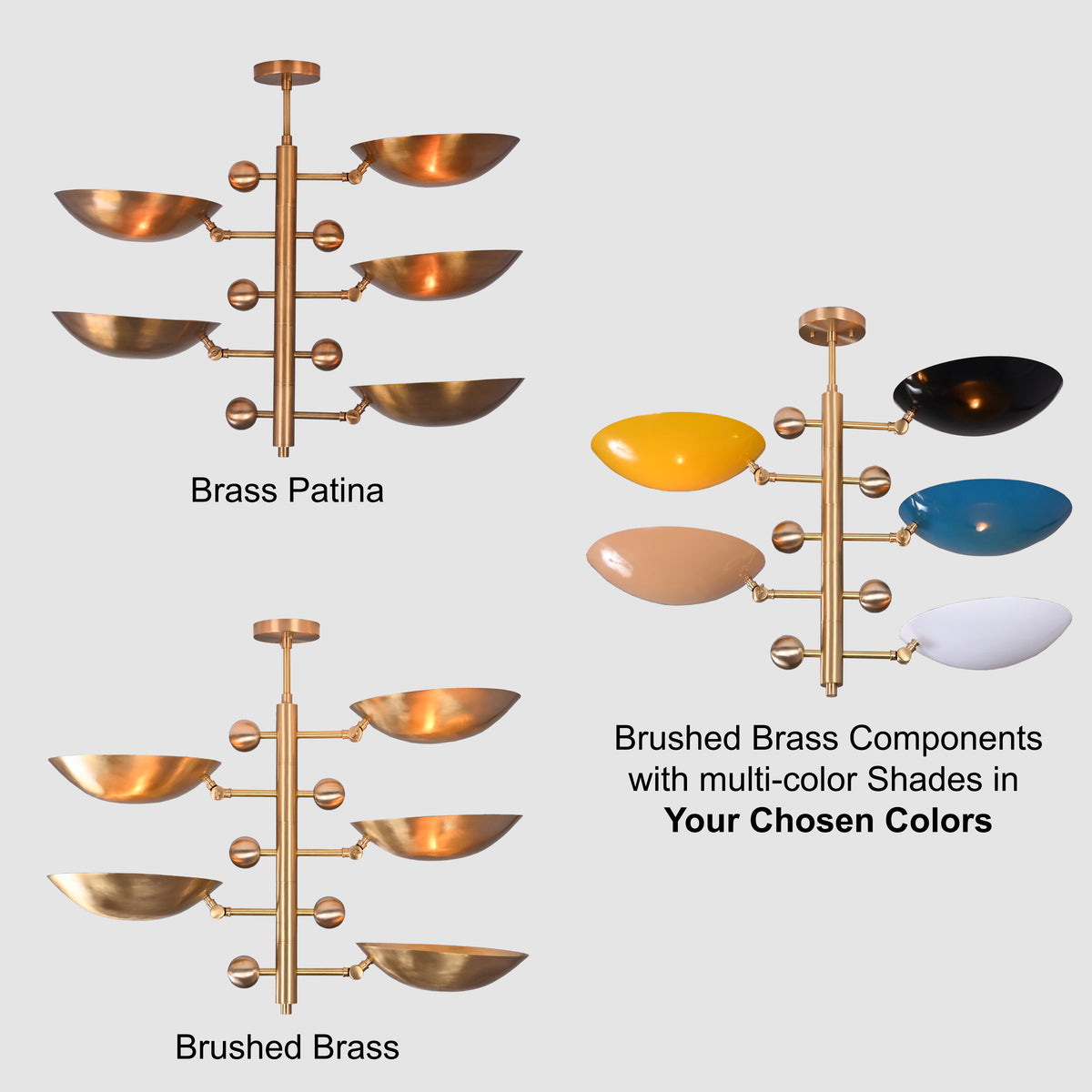 Modern Customizable Brass Chandelier | Mid-Century Ceiling Lamp | Contemporary Home Lighting | ColorfSemi Flush Ceiling Fixture - 32356