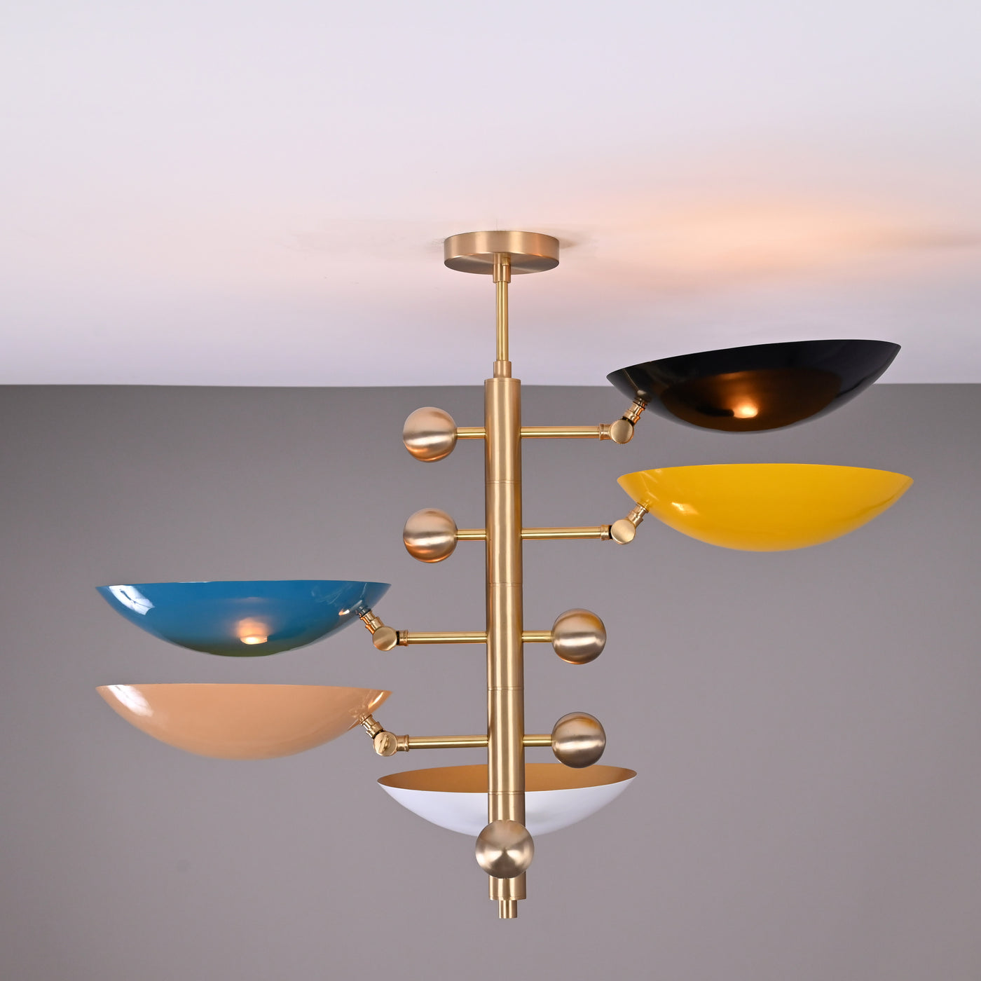 Modern Customizable Brass Chandelier | Mid-Century Ceiling Lamp | Contemporary Home Lighting | ColorfSemi Flush Ceiling Fixture - 32330