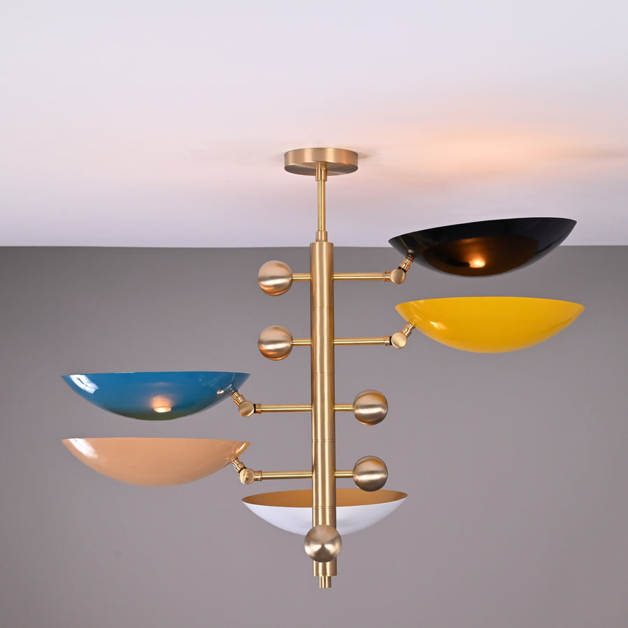 Modern Customizable Brass Chandelier | Mid-Century Ceiling Lamp | Contemporary Home Lighting | ColorfSemi Flush Ceiling Fixture - 32330
