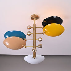 Modern Customizable Brass Chandelier | Mid-Century Ceiling Lamp | Contemporary Home Lighting | ColorfSemi Flush Ceiling Fixture - 32330