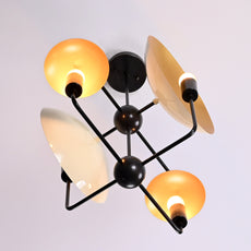 Brass Leaf Studio Industrial Brass Made, 4 Lights Brass Pendant Ceiling Lamp Mid Century Modern Chandelier Candelabra Style Brass Lamp in Multi Colors