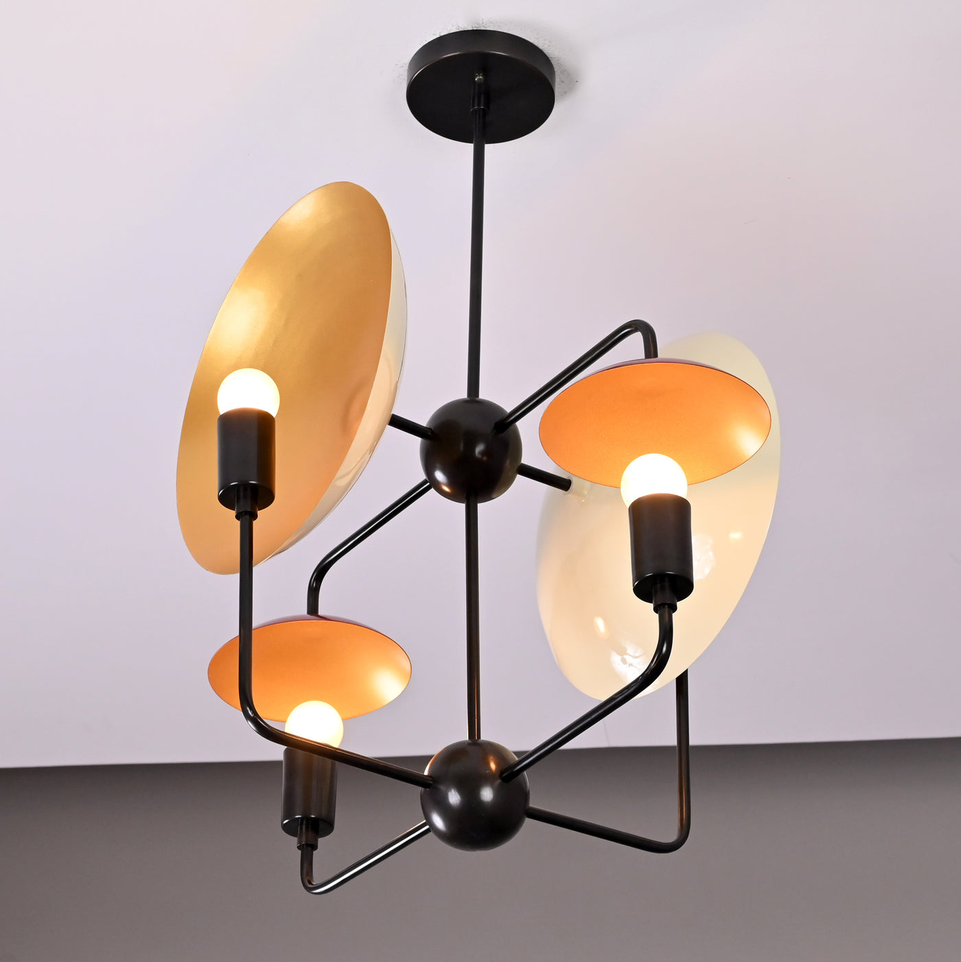 8-Light Full Brass Geometric Chandelier – Custom Modern Ceiling Pendant with Sculptural Bowl Shades |  - 32331