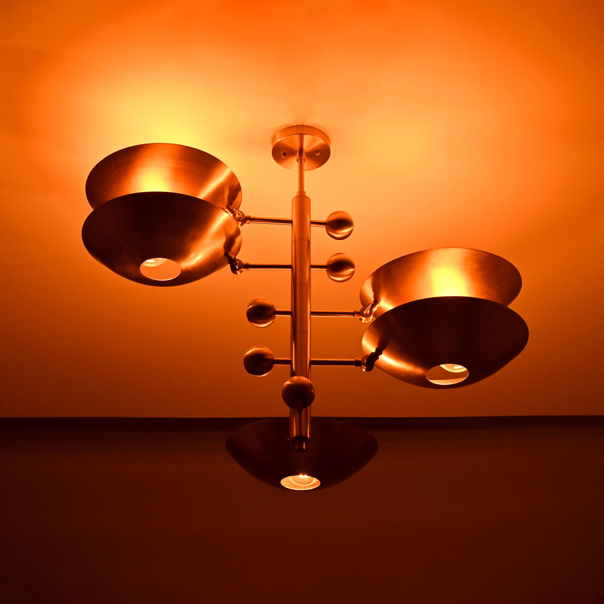 Modern Brass Chandelier | Mid-Century Uplight Ceiling Light Fixture - 32332