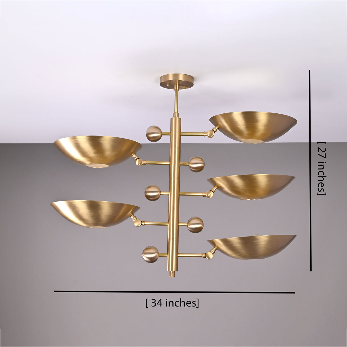 Modern Brass Chandelier | Mid-Century Uplight Ceiling Light Fixture - 32332