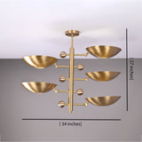 Modern Brass Chandelier | Mid-Century Uplight Ceiling Light Fixture - 32332