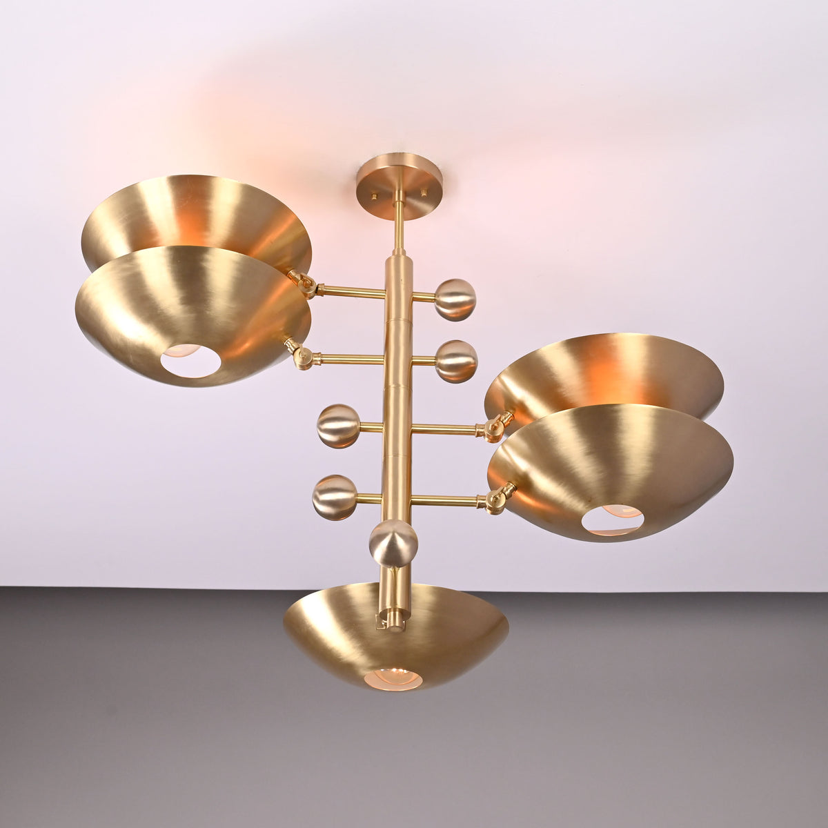 Modern Brass Chandelier | Mid-Century Uplight Ceiling Light Fixture - 32332