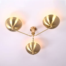 Industrial Brass Made, 3 Lights Elegant Brass Ceiling Pendant Lamp Mid Century Modern Raw Brass Sputnik Chandelier Light Fixture, No Shadow, Ambient no-Glare Lamp