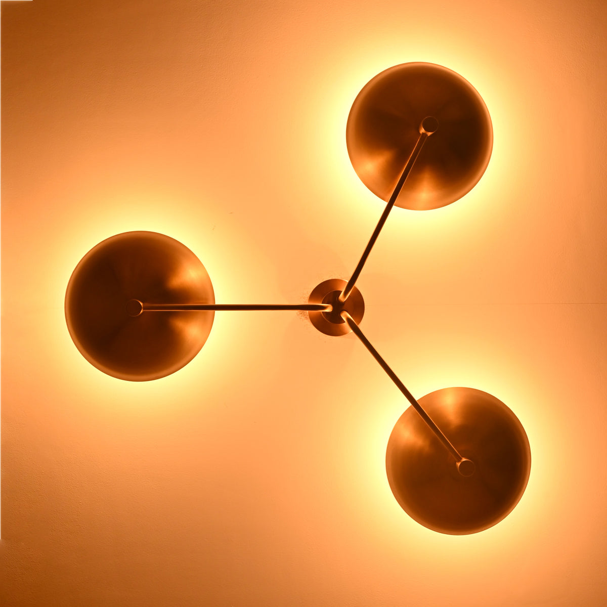 Modern Brass Flush Mount Ceiling Light | 3-Light Uplight Chandelier Custom Finish | Mid Century Modern Ceiling Fixture - 32333