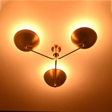 Industrial Brass Made, 3 Lights Elegant Brass Ceiling Pendant Lamp Mid Century Modern Raw Brass Sputnik Chandelier Light Fixture, No Shadow, Ambient no-Glare Lamp