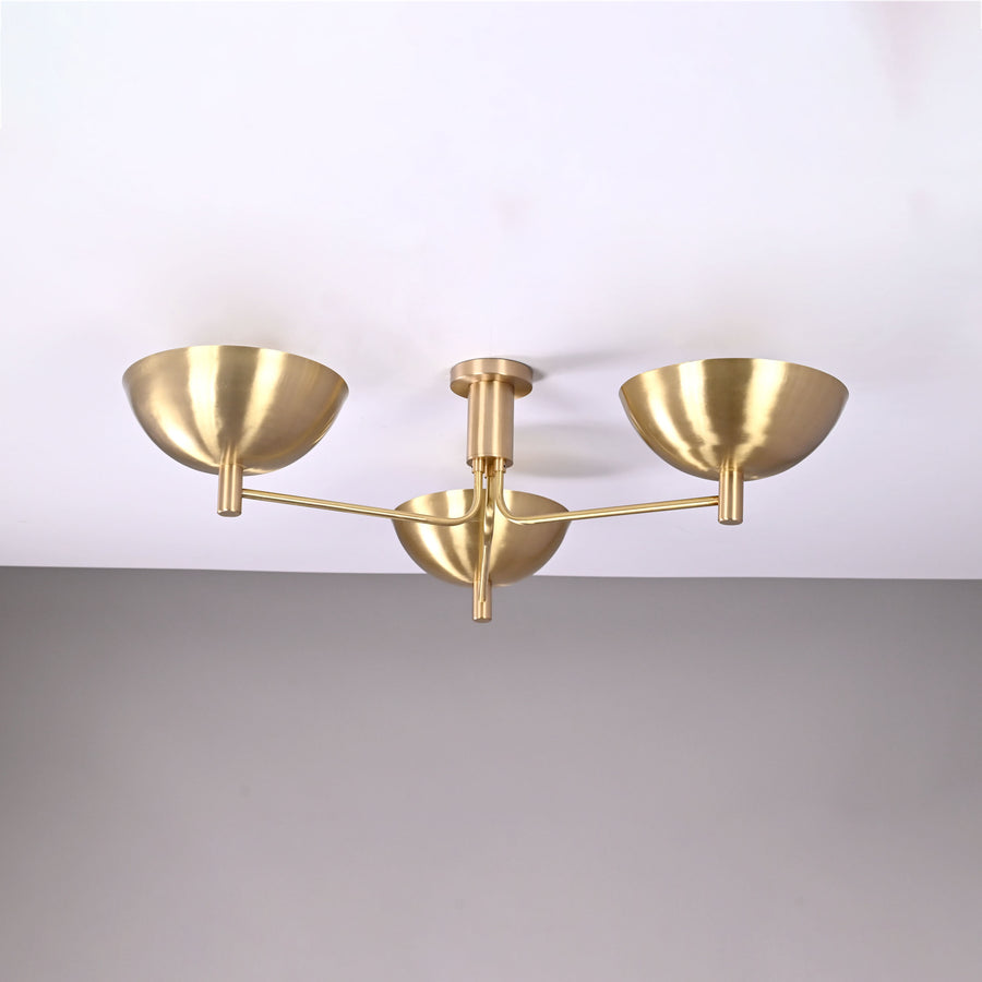 Modern Brass Flush Mount Ceiling Light | 3-Light Uplight Chandelier Custom Finish | Mid Century Modern Ceiling Fixture - 32333