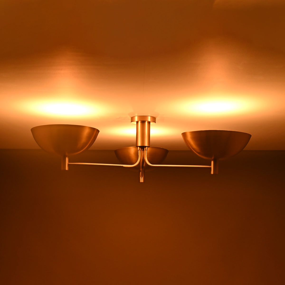 Modern Brass Flush Mount Ceiling Light | 3-Light Uplight Chandelier Custom Finish | Mid Century Modern Ceiling Fixture - 32333