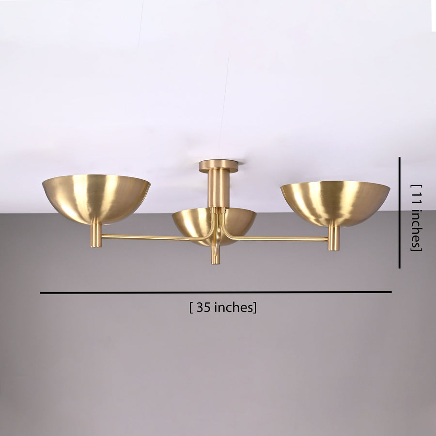 Modern Brass Flush Mount Ceiling Light | 3-Light Uplight Chandelier Custom Finish | Mid Century Modern Ceiling Fixture - 32333