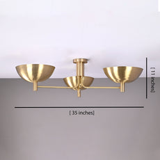 Industrial Brass Made, 3 Lights Elegant Brass Ceiling Pendant Lamp Mid Century Modern Raw Brass Sputnik Chandelier Light Fixture, No Shadow, Ambient no-Glare Lamp