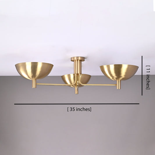 Industrial Brass Made, 3 Lights Elegant Brass Ceiling Pendant Lamp Mid Century Modern Raw Brass Sputnik Chandelier Light Fixture, No Shadow, Ambient no-Glare Lamp