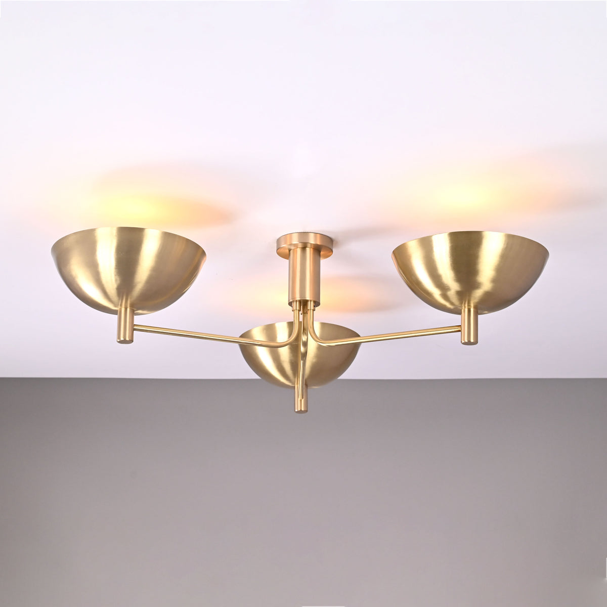 Modern Brass Flush Mount Ceiling Light | 3-Light Uplight Chandelier Custom Finish | Mid Century Modern Ceiling Fixture - 32333