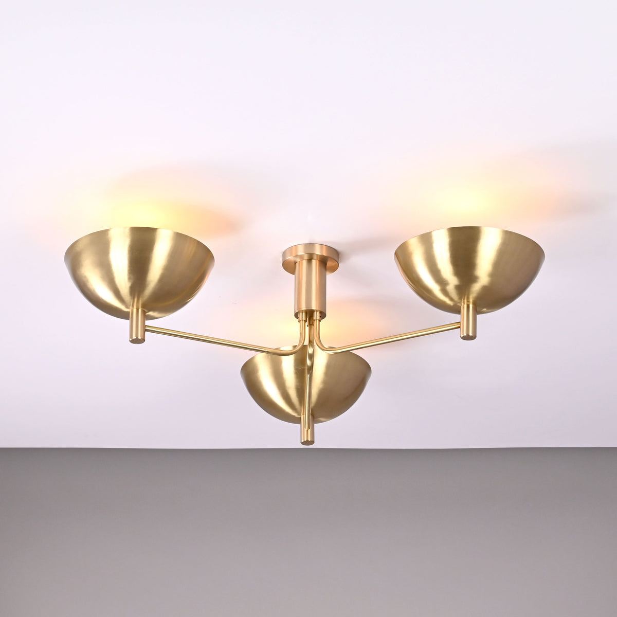 Modern Brass Flush Mount Ceiling Light | 3-Light Uplight Chandelier Custom Finish | Mid Century Modern Ceiling Fixture - 32333