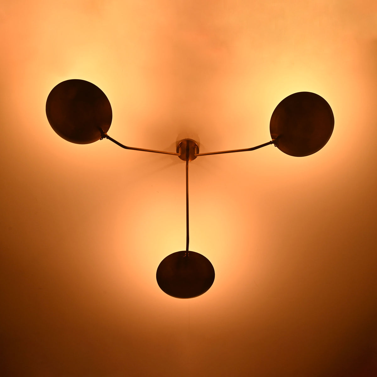 Mid-Century Modern Brass Chandelier | Customizable Flush-Mount Ceiling Light 3-Arm Adjustable Light Fixture - 32334