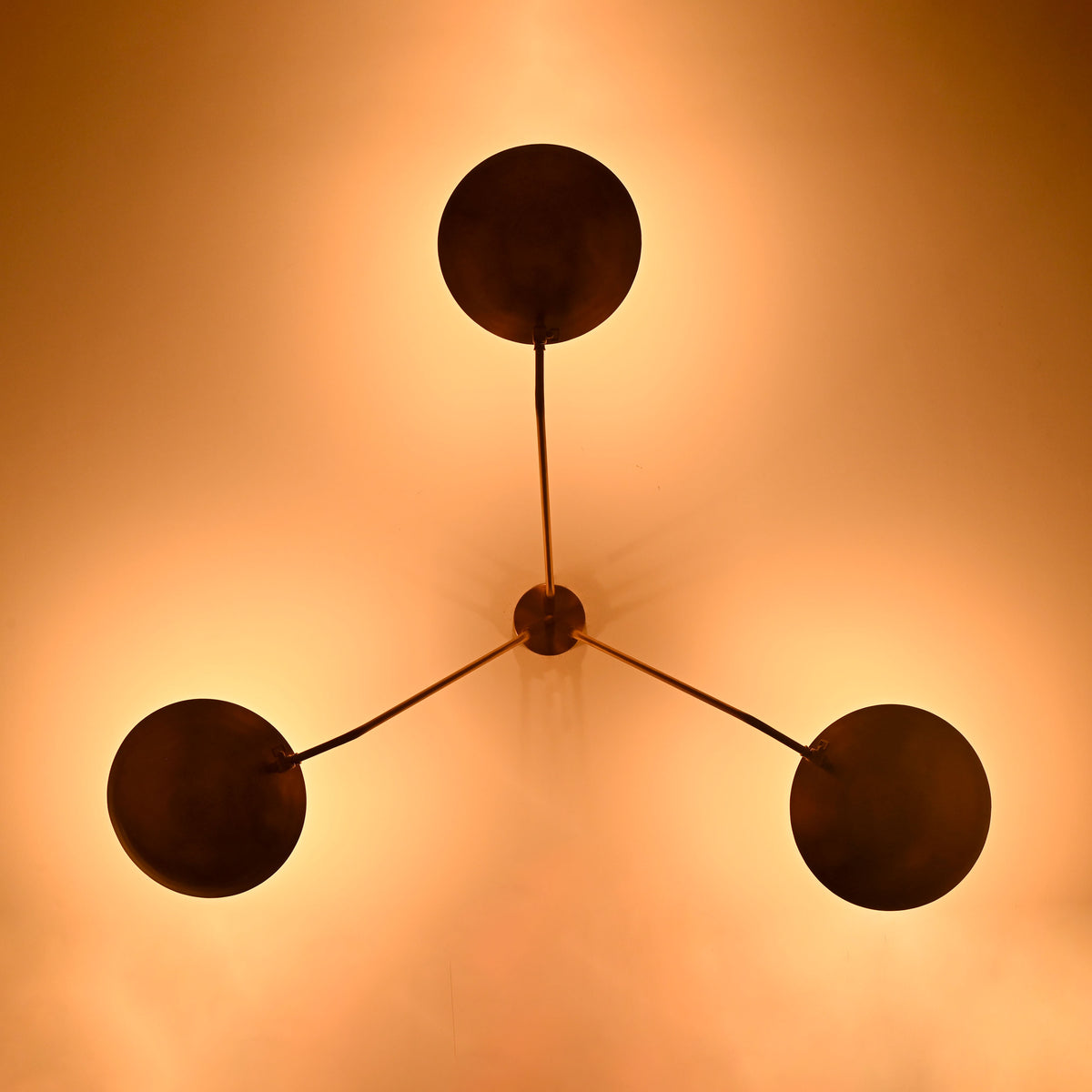 Mid-Century Modern Brass Chandelier | Customizable Flush-Mount Ceiling Light 3-Arm Adjustable Light Fixture - 32334