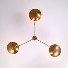 Industrial Brass Made, 3 Lights Elegant Brass Ceiling Flush Mount Pendant Lamp Mid Century Raw Brass Sputnik Chandelier, No Shadow, Ambient no-Glare Lamp