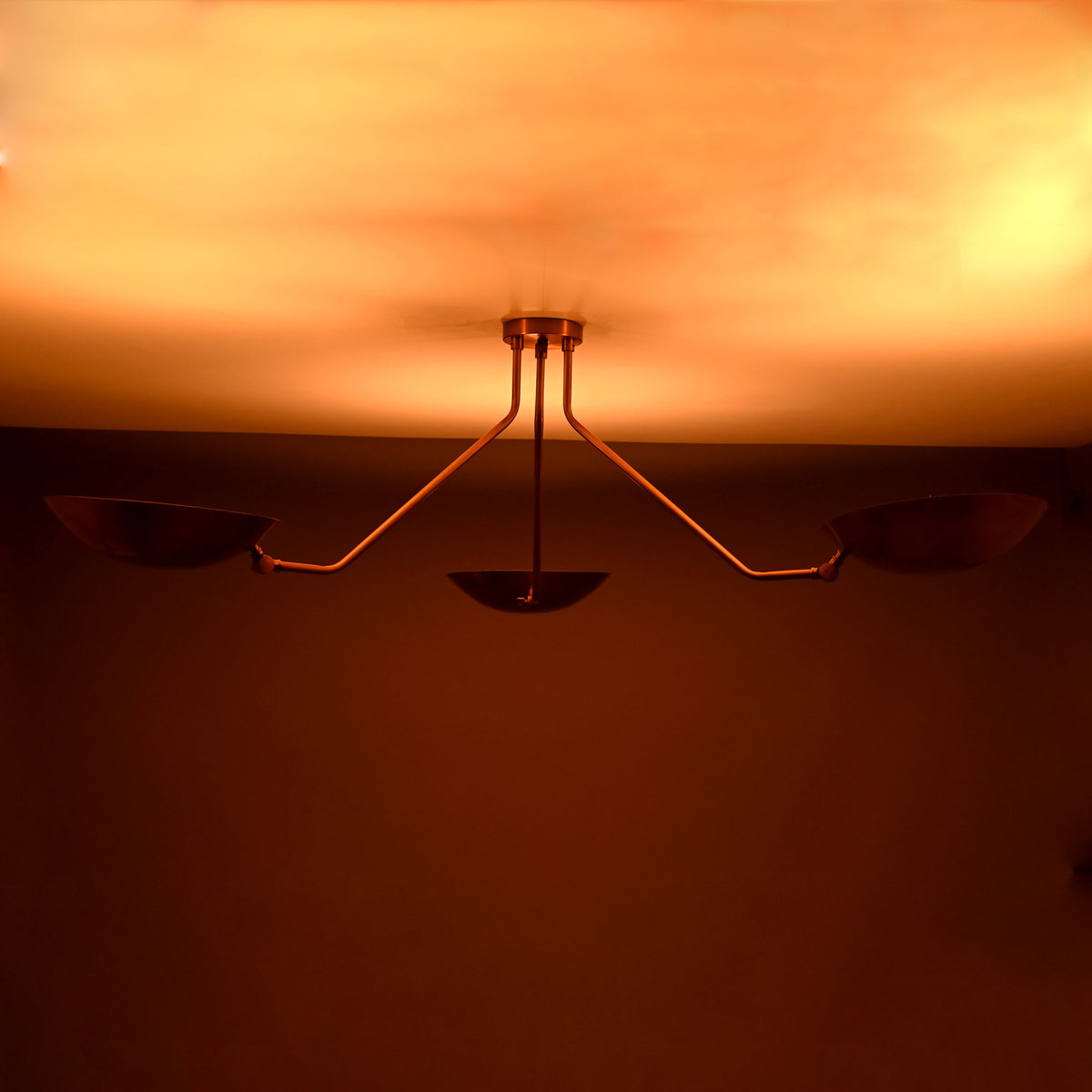 Mid-Century Modern Brass Chandelier | Customizable Flush-Mount Ceiling Light 3-Arm Adjustable Light Fixture - 32334