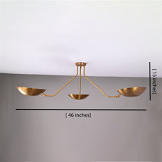 Industrial Brass Made, 3 Lights Elegant Brass Ceiling Flush Mount Pendant Lamp Mid Century Raw Brass Sputnik Chandelier, No Shadow, Ambient no-Glare Lamp
