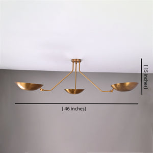Industrial Brass Made, 3 Lights Elegant Brass Ceiling Flush Mount Pendant Lamp Mid Century Raw Brass Sputnik Chandelier, No Shadow, Ambient no-Glare Lamp