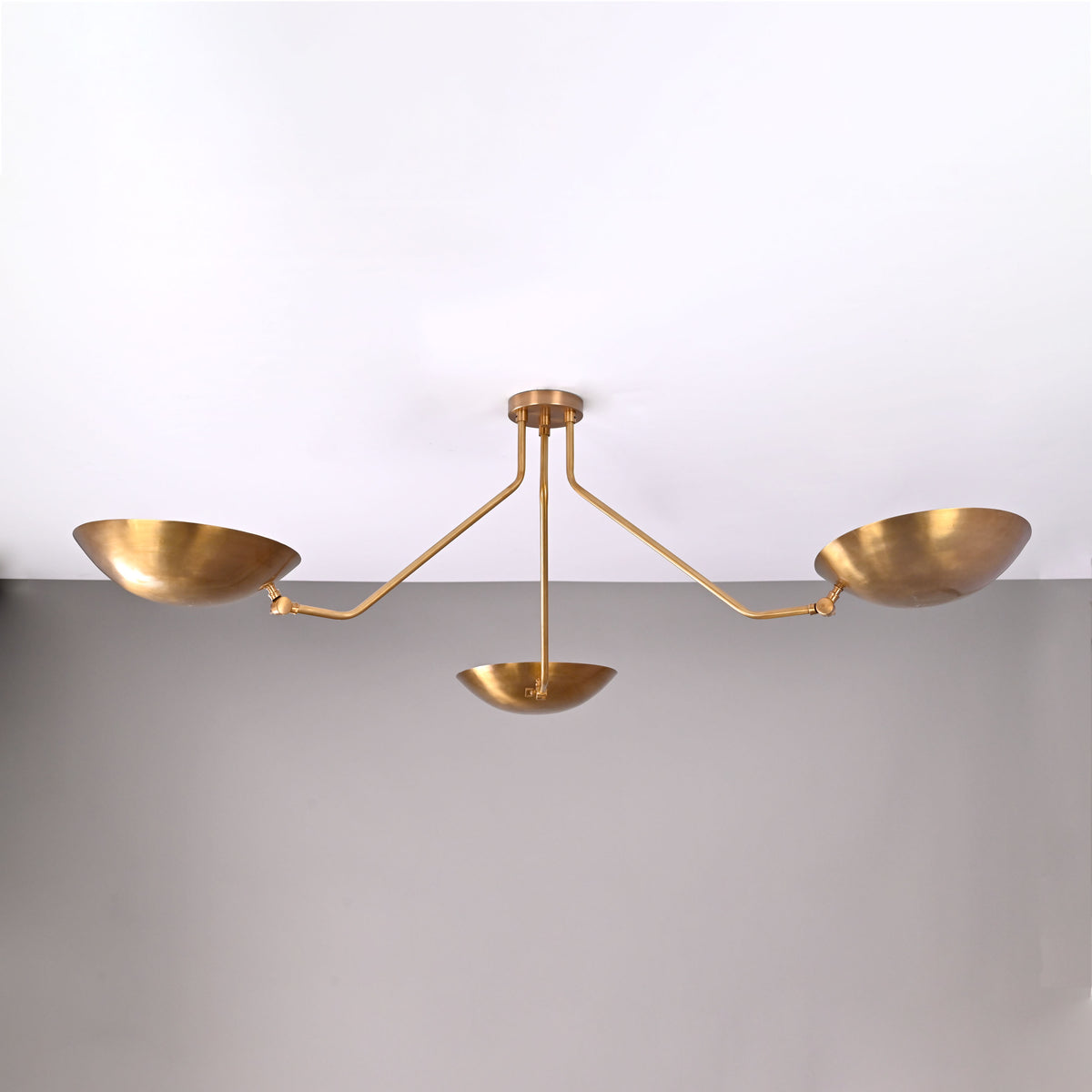 Mid-Century Modern Brass Chandelier | Customizable Flush-Mount Ceiling Light 3-Arm Adjustable Light Fixture - 32334
