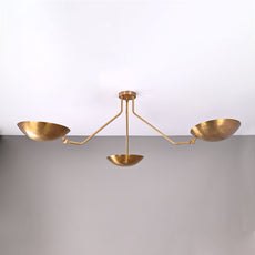 Industrial Brass Made, 3 Lights Elegant Brass Ceiling Flush Mount Pendant Lamp Mid Century Raw Brass Sputnik Chandelier, No Shadow, Ambient no-Glare Lamp