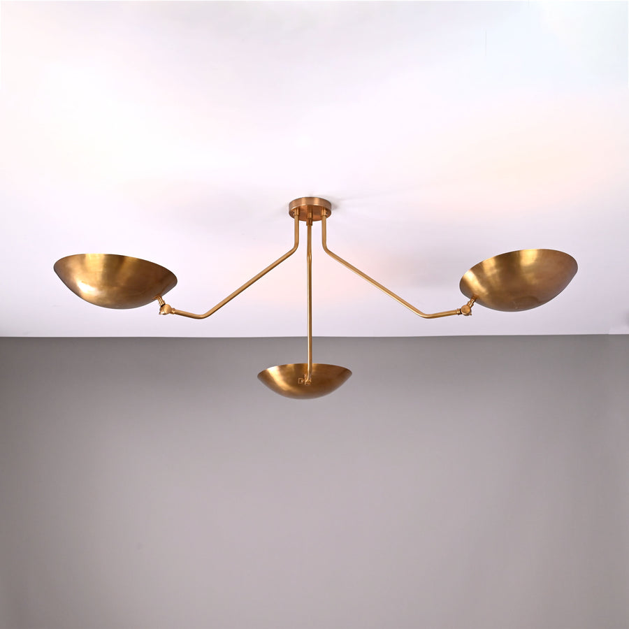 Mid-Century Modern Brass Chandelier | Customizable Flush-Mount Ceiling Light 3-Arm Adjustable Light Fixture - 32334