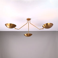 Industrial Brass Made, 3 Lights Elegant Brass Ceiling Flush Mount Pendant Lamp Mid Century Raw Brass Sputnik Chandelier, No Shadow, Ambient no-Glare Lamp