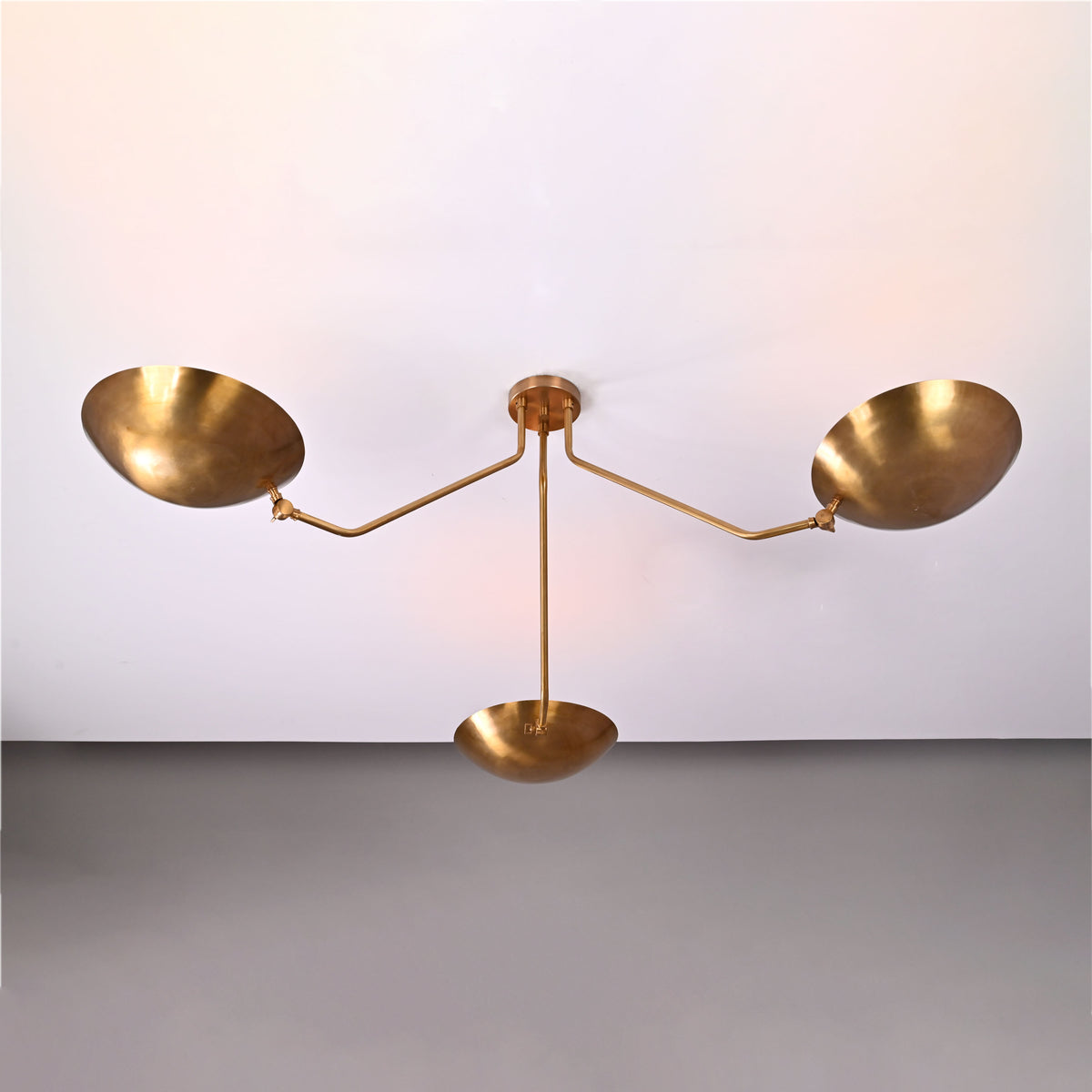 Mid-Century Modern Brass Chandelier | Customizable Flush-Mount Ceiling Light 3-Arm Adjustable Light Fixture - 32334