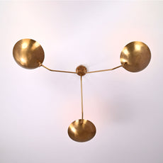 Industrial Brass Made, 3 Lights Elegant Brass Ceiling Flush Mount Pendant Lamp Mid Century Raw Brass Sputnik Chandelier, No Shadow, Ambient no-Glare Lamp