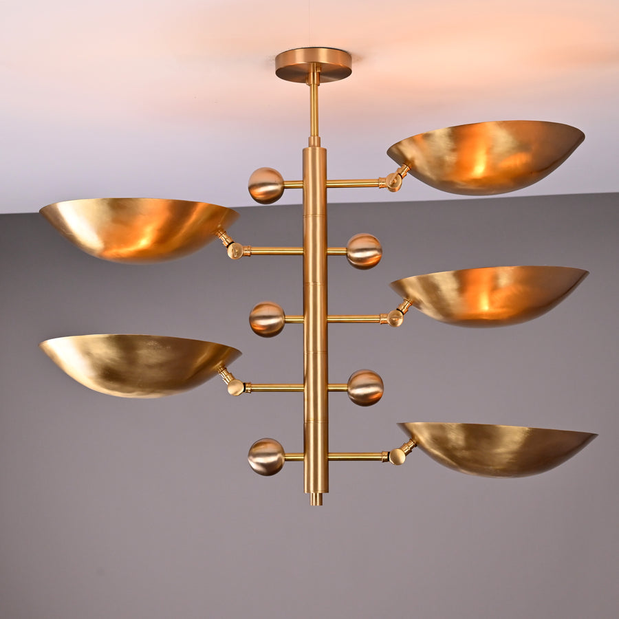 Modern Customizable Brass Chandelier | Mid-Century Ceiling Lamp | Contemporary Home Lighting | ColorfSemi Flush Ceiling Fixture - 32335