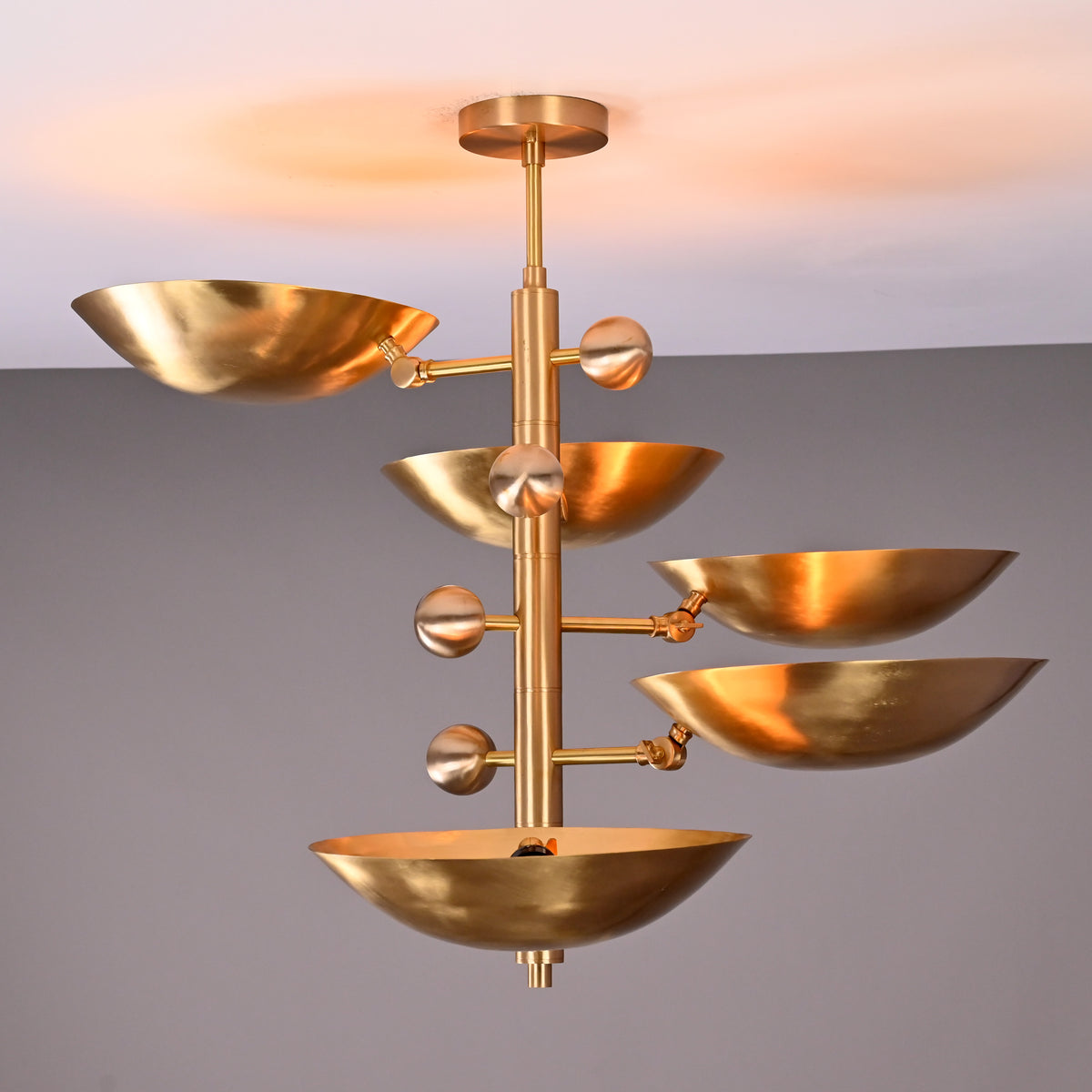 Modern Customizable Brass Chandelier | Mid-Century Ceiling Lamp | Contemporary Home Lighting | ColorfSemi Flush Ceiling Fixture - 32335