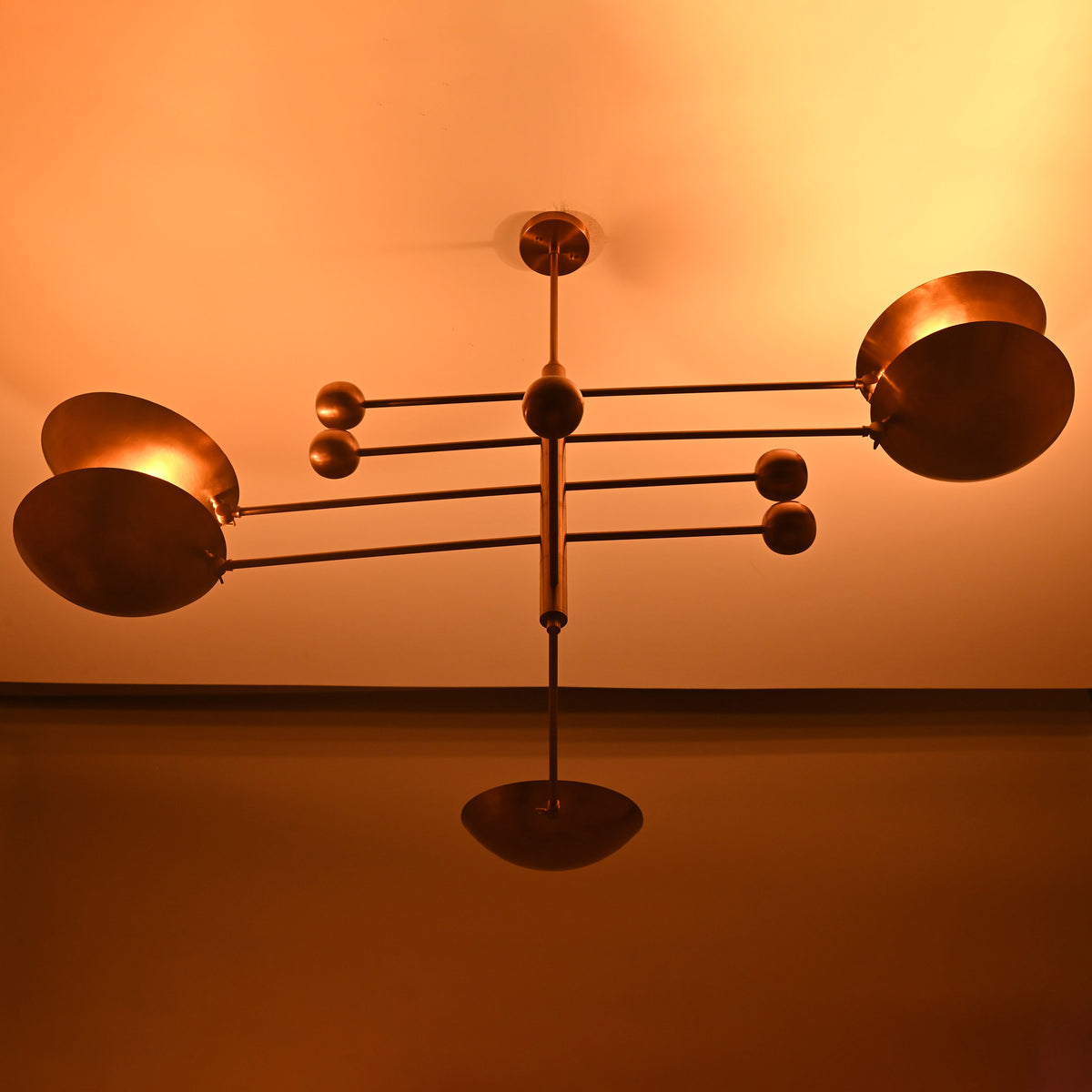 5-Light Uplight Brass Chandelier – Custom Handmade Mid-Century Modern Sculptural Ceiling Light |  - 32338