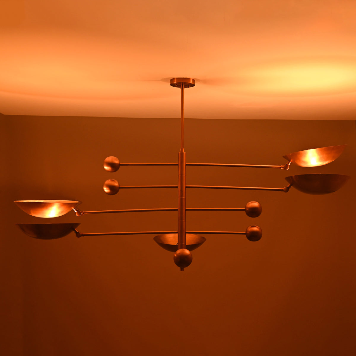5-Light Uplight Brass Chandelier – Custom Handmade Mid-Century Modern Sculptural Ceiling Light |  - 32338