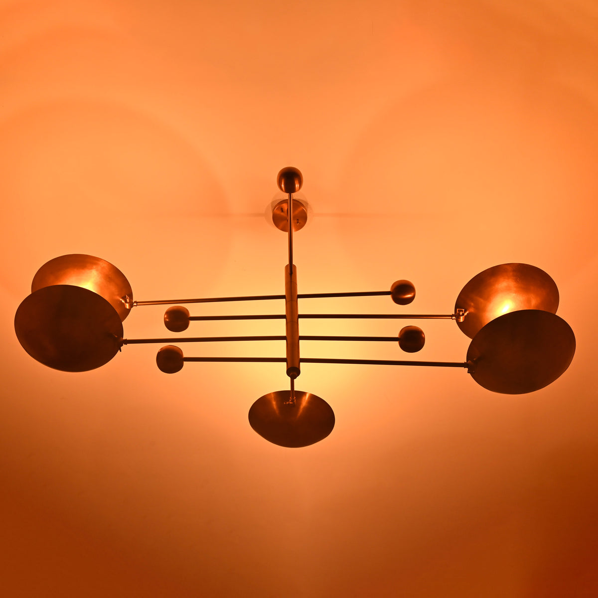 5-Light Uplight Brass Chandelier – Custom Handmade Mid-Century Modern Sculptural Ceiling Light |  - 32338