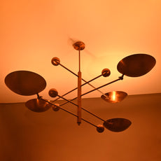 5-Light Uplight Brass Chandelier – Custom Handmade Mid-Century Modern Sculptural Ceiling Light |  - 32338