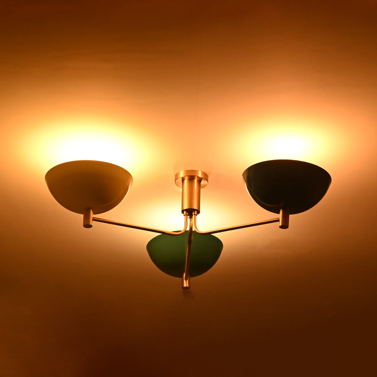 Modern Brass Flush Mount Ceiling Light | 3-Light Uplight Chandelier Custom Finish | Mid Century Modern Ceiling Fixture - 32339