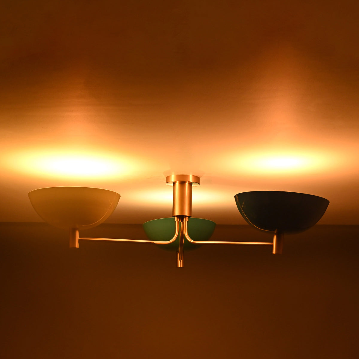 Modern Brass Flush Mount Ceiling Light | 3-Light Uplight Chandelier Custom Finish | Mid Century Modern Ceiling Fixture - 32339