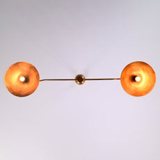 Two-Shade Brass Ceiling Chandelier – Custom Handmade Mid-Century Pendant Light |  - 32342