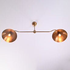 Two-Shade Brass Ceiling Chandelier – Custom Handmade Mid-Century Pendant Light |  - 32342