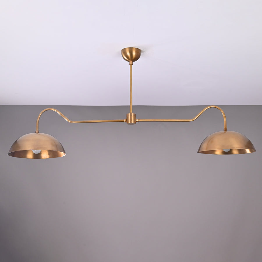 Two-Shade Brass Ceiling Chandelier – Custom Handmade Mid-Century Pendant Light |  - 32342
