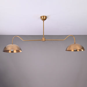 Two-Shade Brass Ceiling Chandelier – Custom Handmade Mid-Century Pendant Light |  - 32342