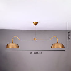 Two-Shade Brass Ceiling Chandelier – Custom Handmade Mid-Century Pendant Light |  - 32342