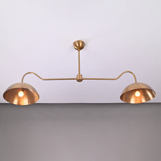 Two-Shade Brass Ceiling Chandelier – Custom Handmade Mid-Century Pendant Light |  - 32342