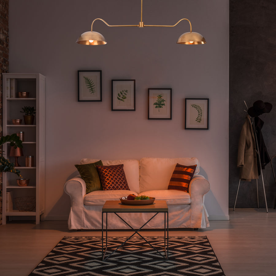 Two-Shade Brass Ceiling Chandelier – Custom Handmade Mid-Century Pendant Light |  - 32342